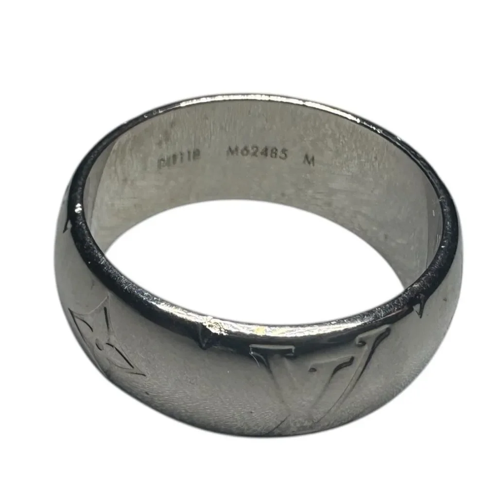 Louis Vuitton Silver Monogram & Fleur-De-Lis Ring M62485 Band Ring Auth